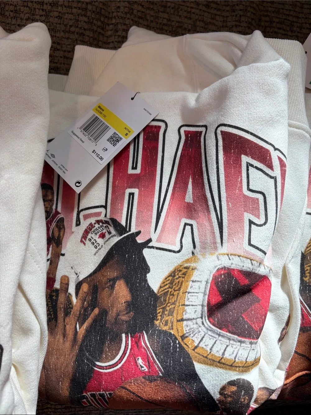 Jordan Men's Cream Crewneck Hoodie with Red Graphic